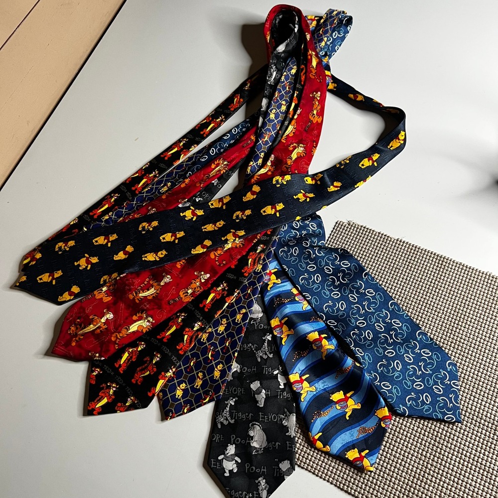 Disney Winnie the Pooh Tigger Eeyore Silk Necktie Lot 7pc Vintage Mixed Patterns
